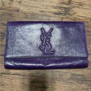 Saint Laurent Deep Purple Embossed YSL Leather Clutch